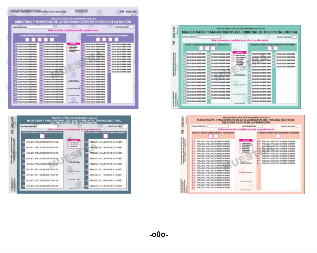 Modelos de las diferentes boletas para la elección del Poder Judicial